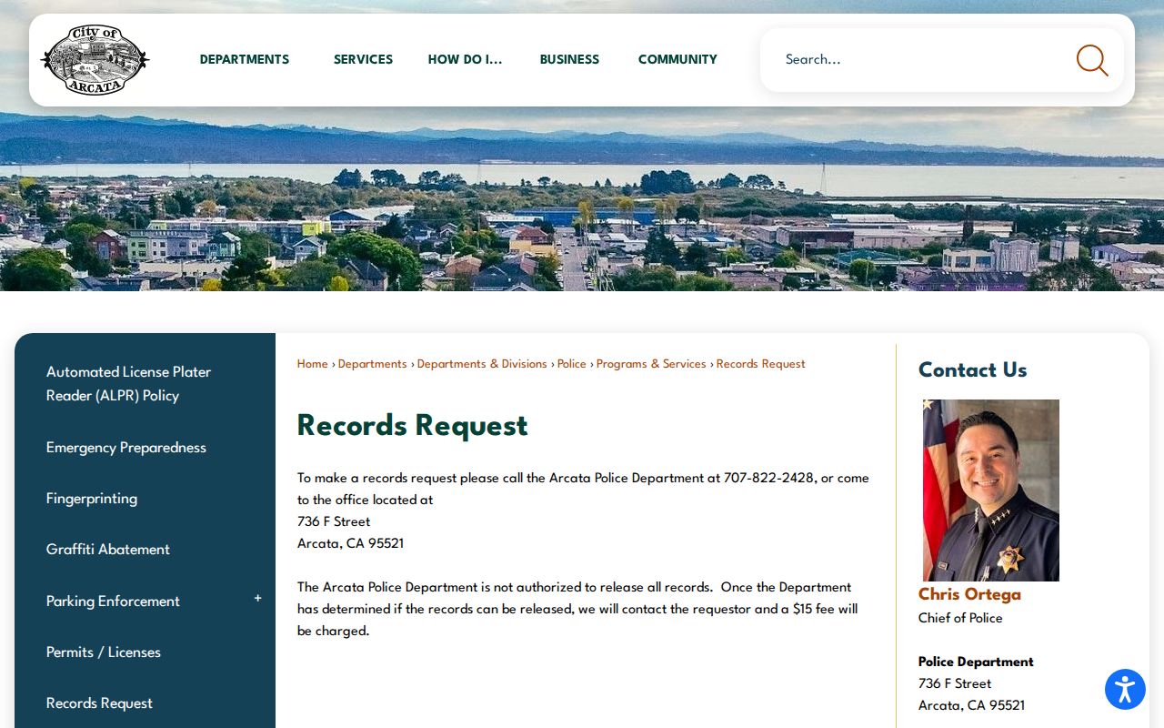 Arcata Police records request instructions