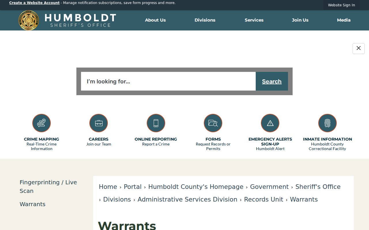 Official adult warrant list linked to Humboldt County arrest records