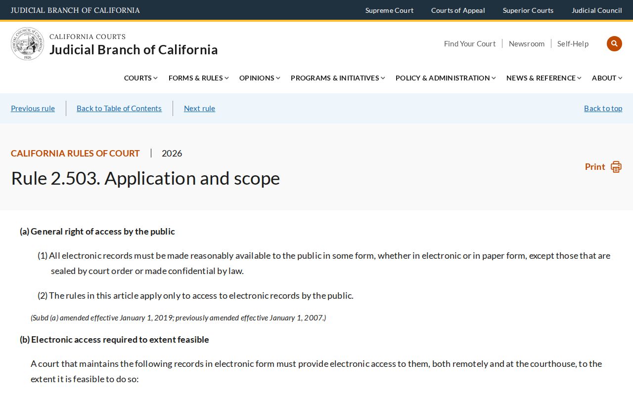 Humboldt County court case access Rule 2.503