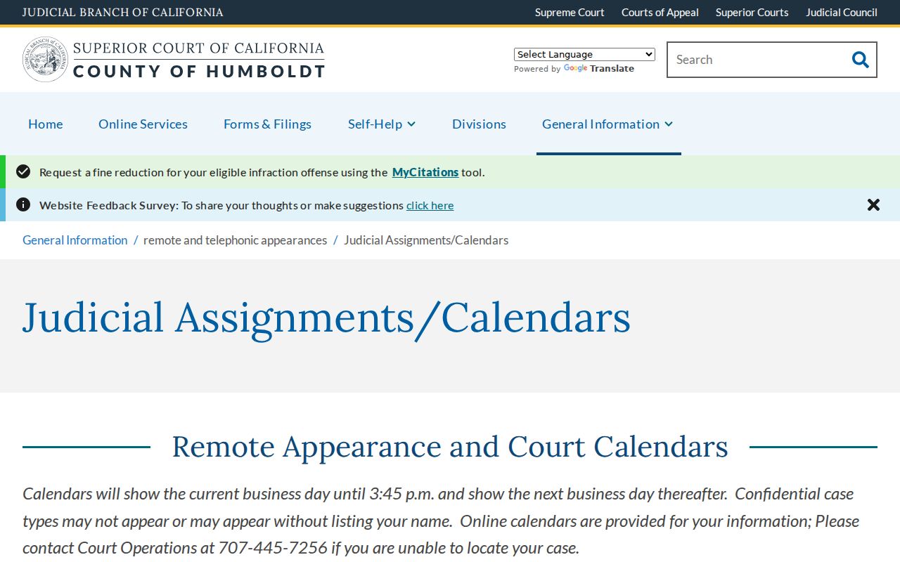 Humboldt County criminal court calendar lookup
