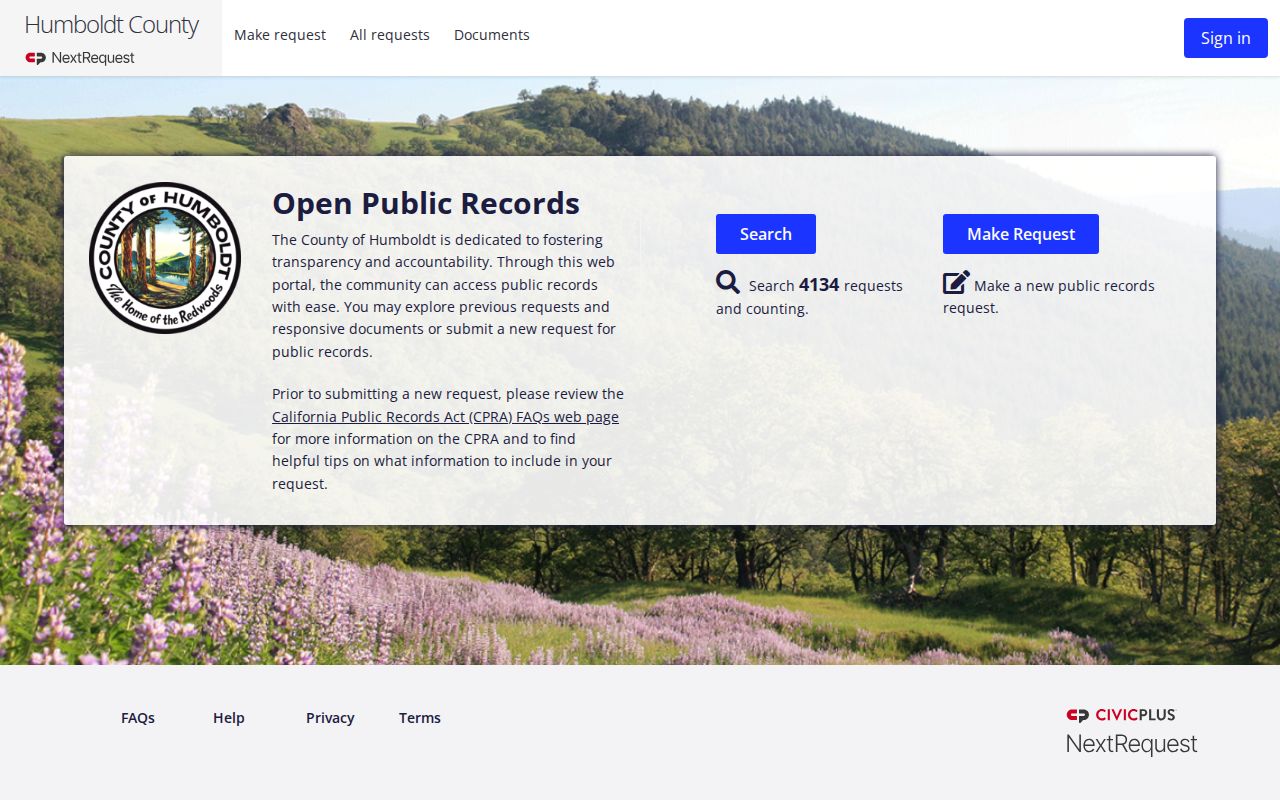 Humboldt County public records request portal