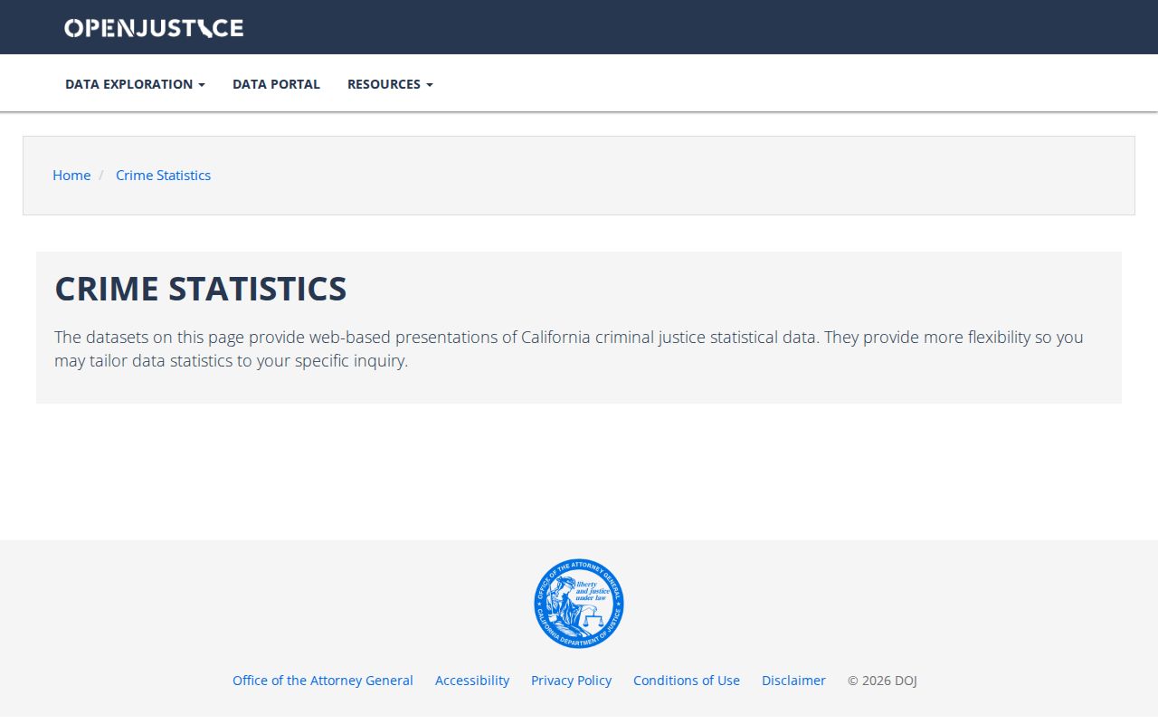 California DOJ OpenJustice Humboldt crime statistics