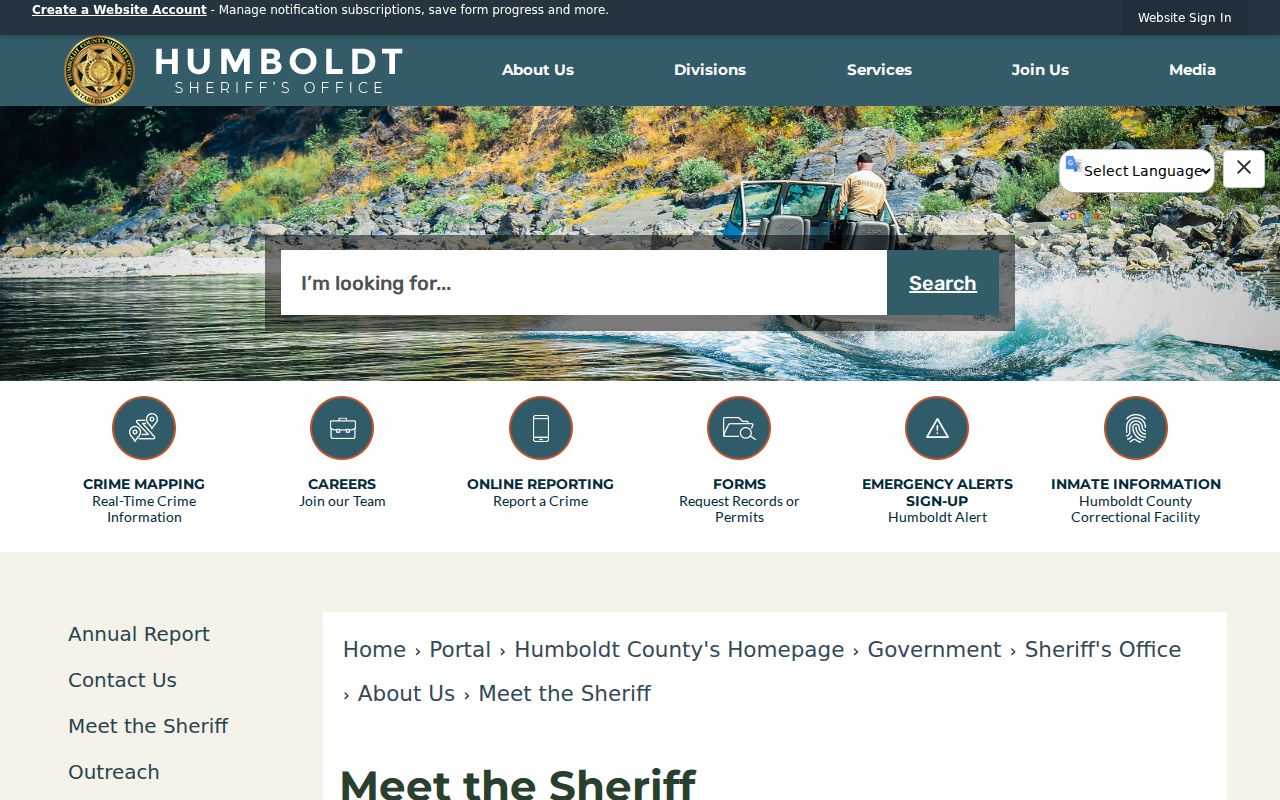 Humboldt County Sheriff leadership and contact page