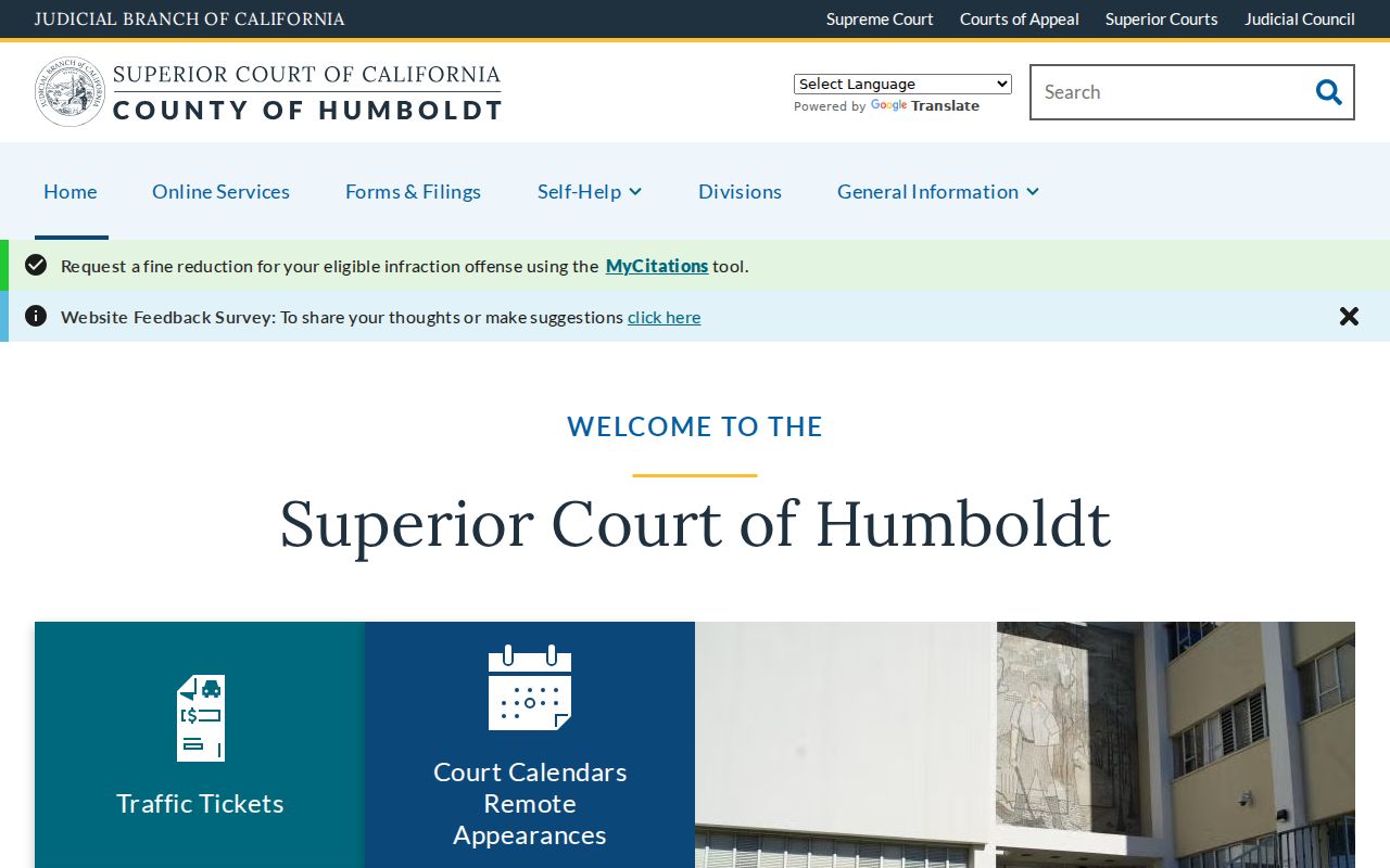 Humboldt Superior Court official case access page
