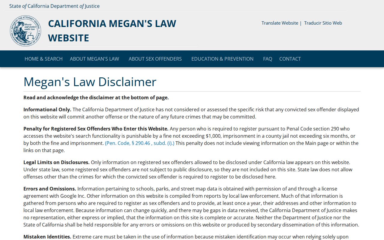 Humboldt County sex offender lookup California Megan's Law search