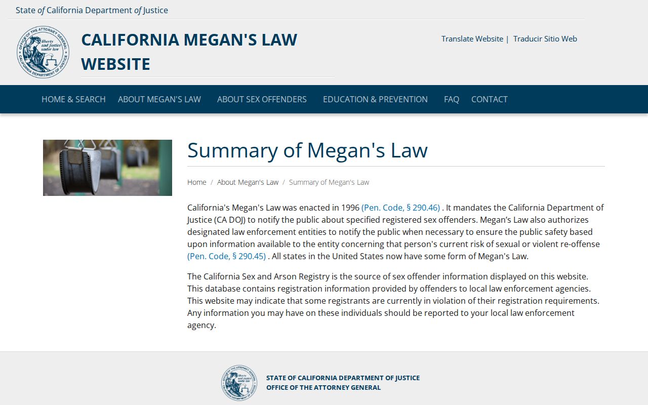 Humboldt County sex offender registry Megan's Law summary