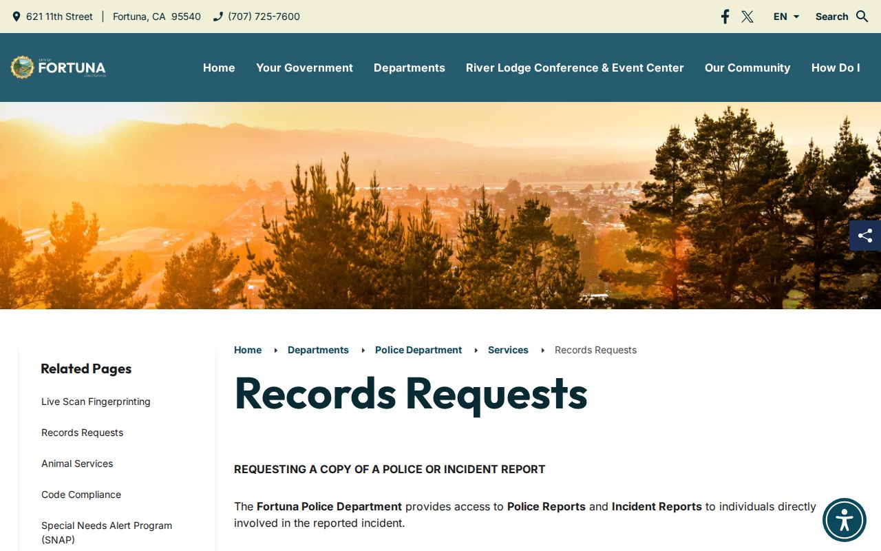 Fortuna Police records request instructions